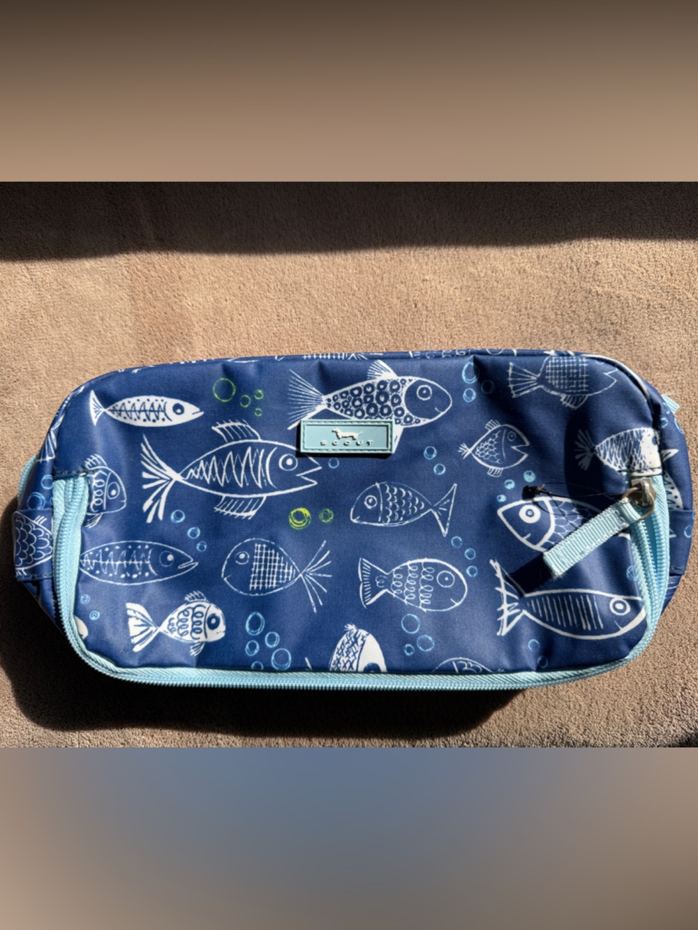Scout Navy Fish Print Makeup Pouch with Light Blue Trim